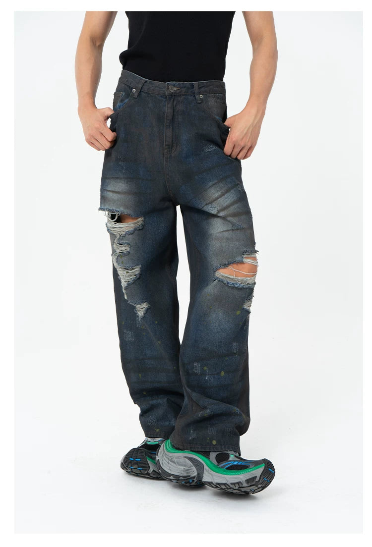 Black Ripped Distressed Wide Leg Jeans
