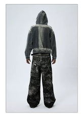 Washed Distressed Drop Shoulder Cropped Hoodie