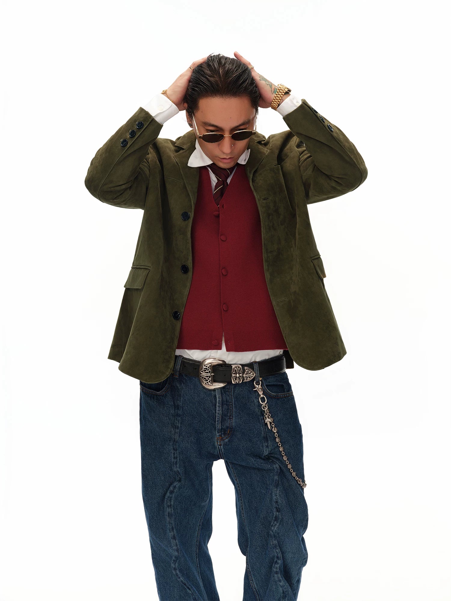 Men's Moss Green Cashmere Leather Blazer