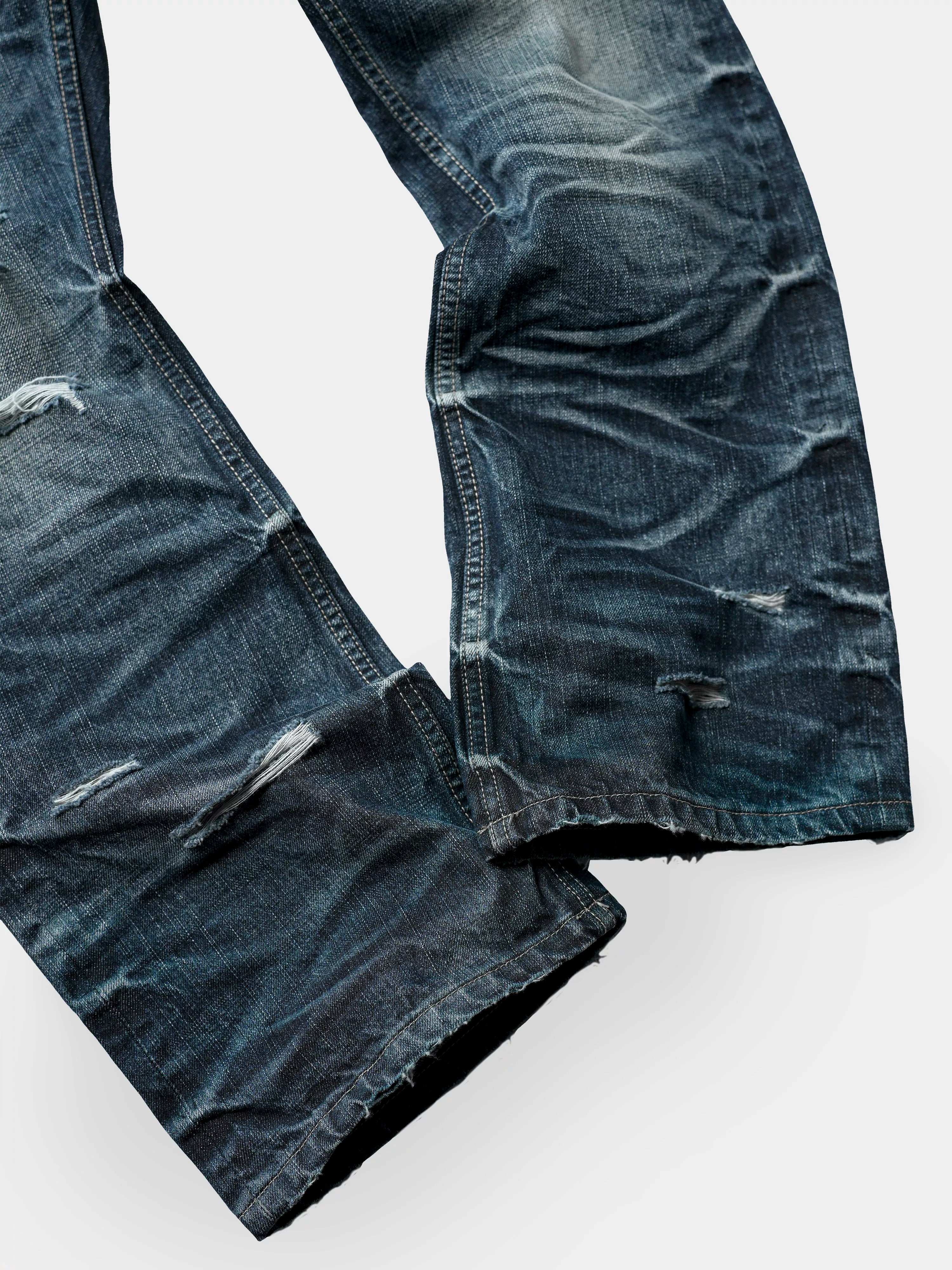 Distressed Red Selvedge Straight Jeans