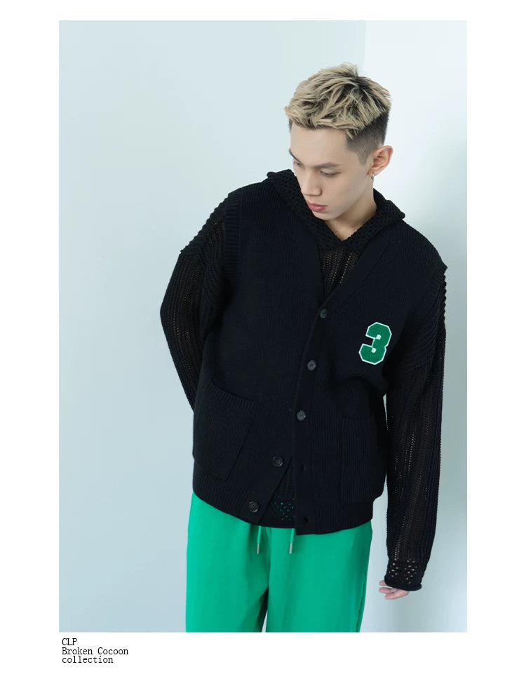 Men's Black-White Number Embroidered Knit Vest