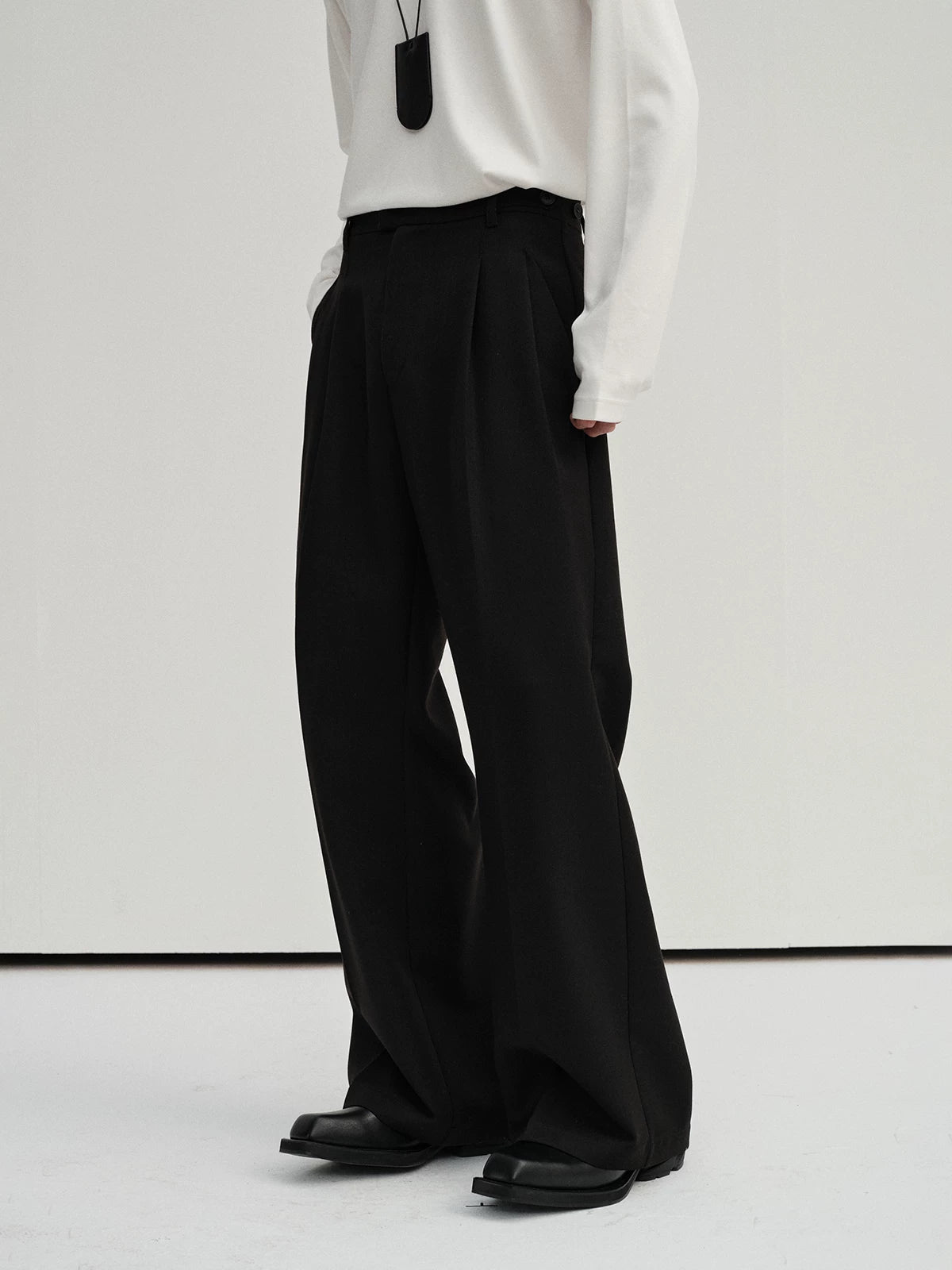 Waist-Adjustable Striped Flared Merino Wool Pants