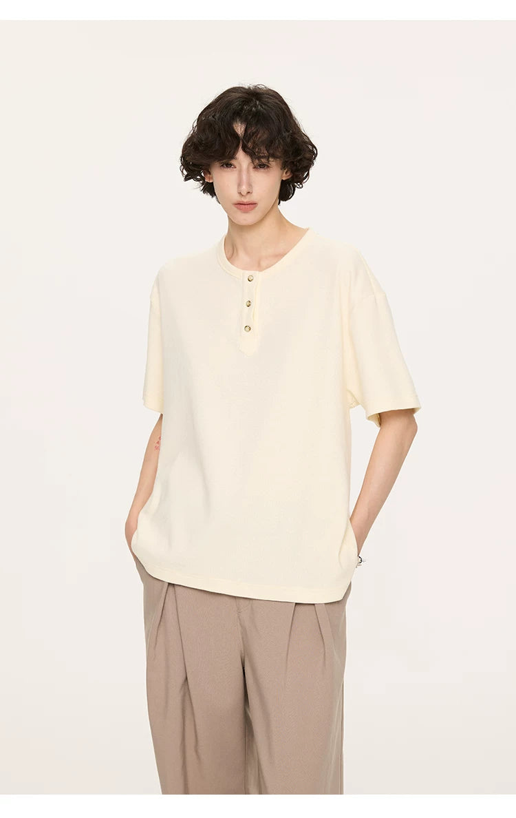 Couple Amber Waffle Boxy Henley Tees