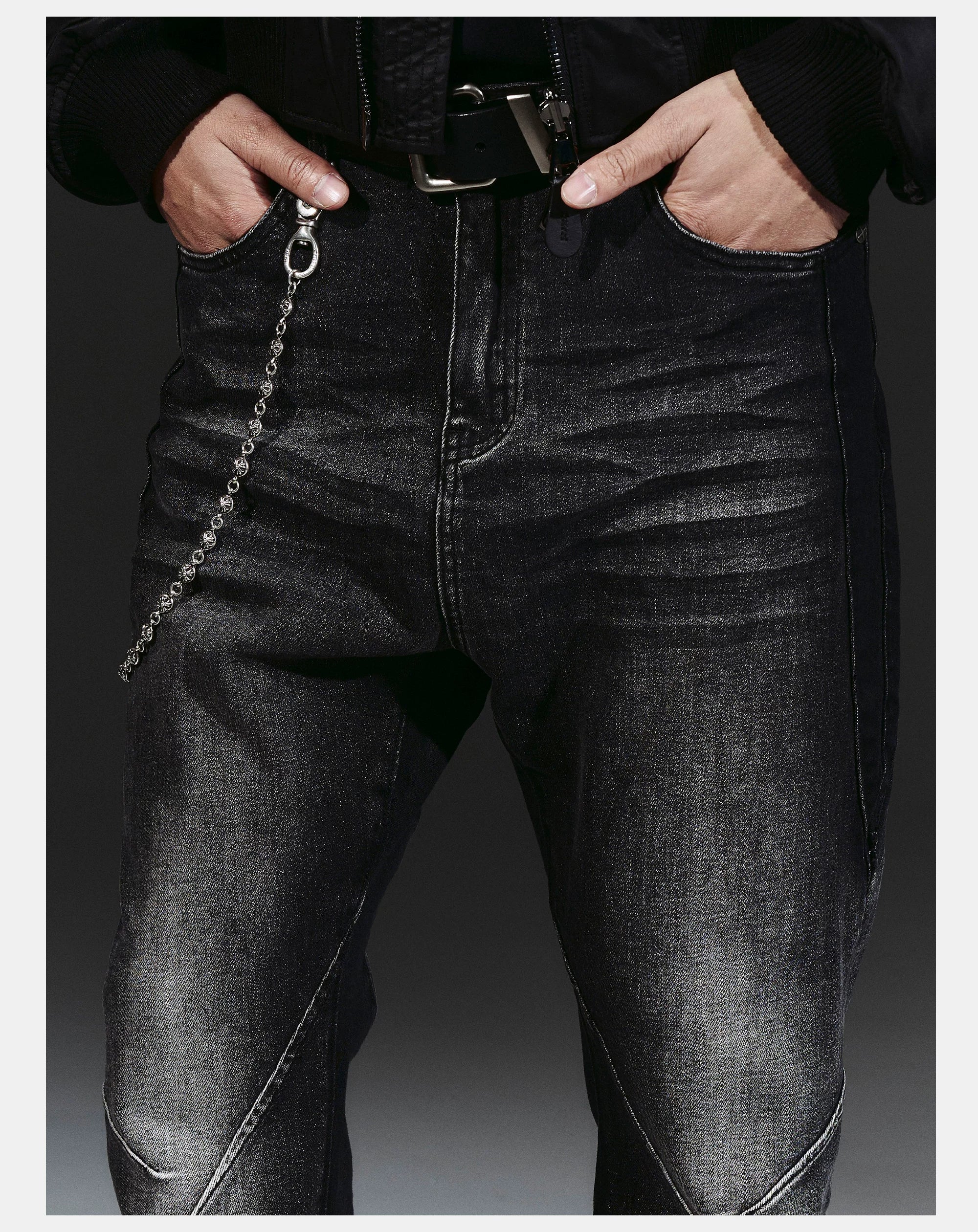 Stretchy Patchwork Crinkled Washed Flare Jeans