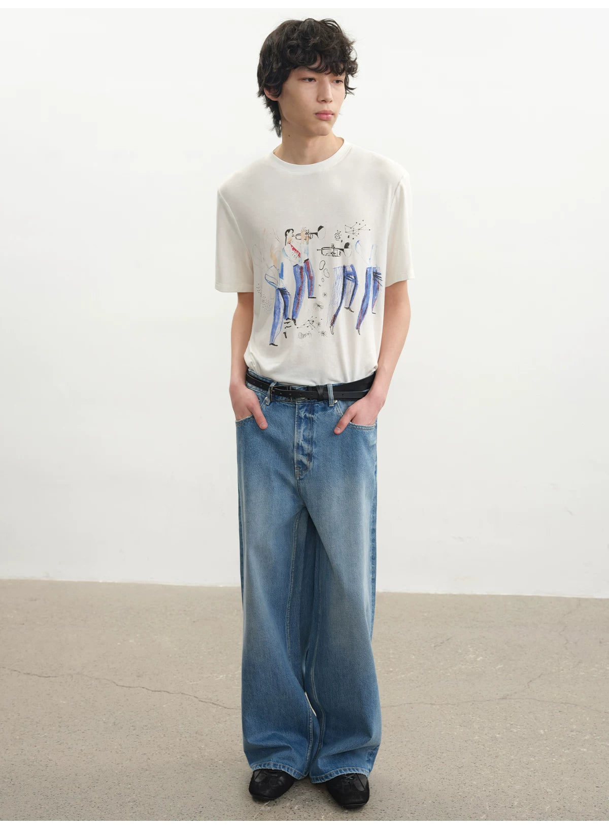 Printed Short-sleeve Tee with Tencel Wool