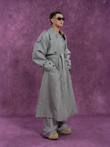 Belted Vintage Taupe Striped Cape Coat