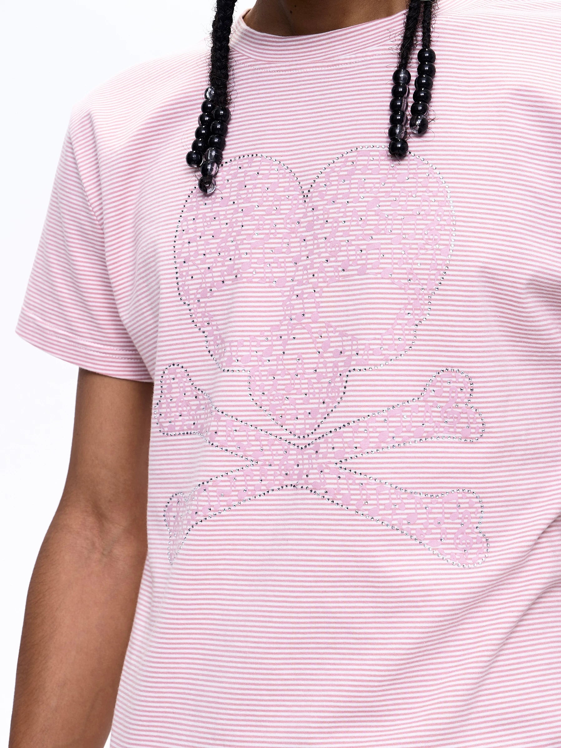 Men's Pink Striped Skull Print Tee