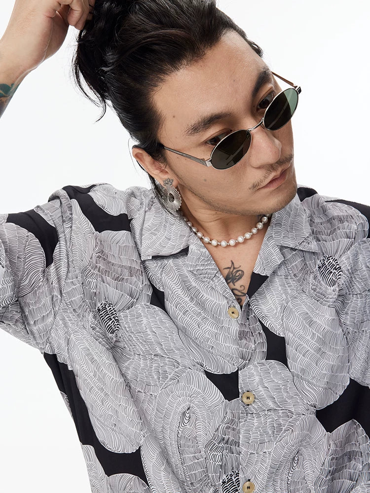 Sketch Print Hawaiian Cuban Collar Shirt