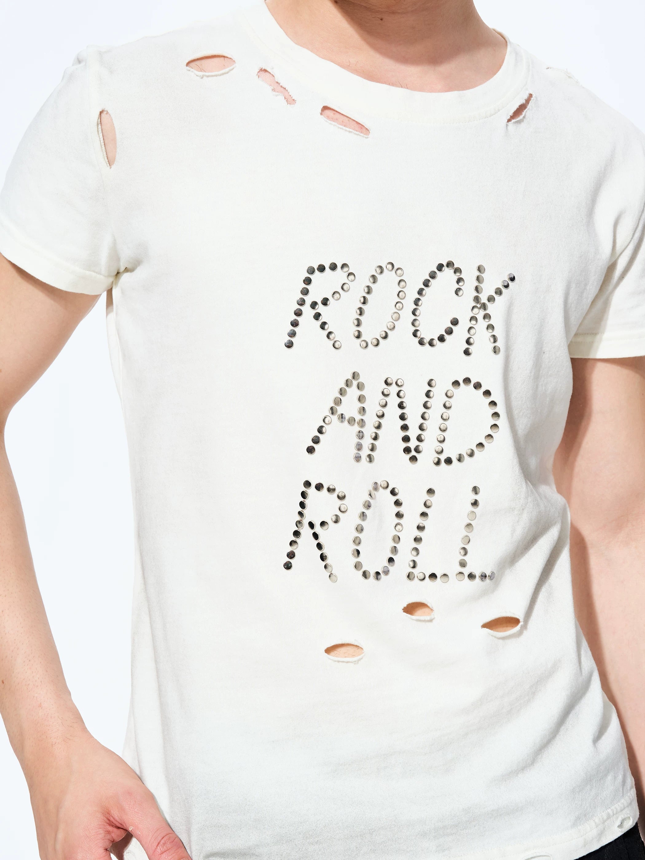 Unisex Rivet Letter Washed Distressed Tees