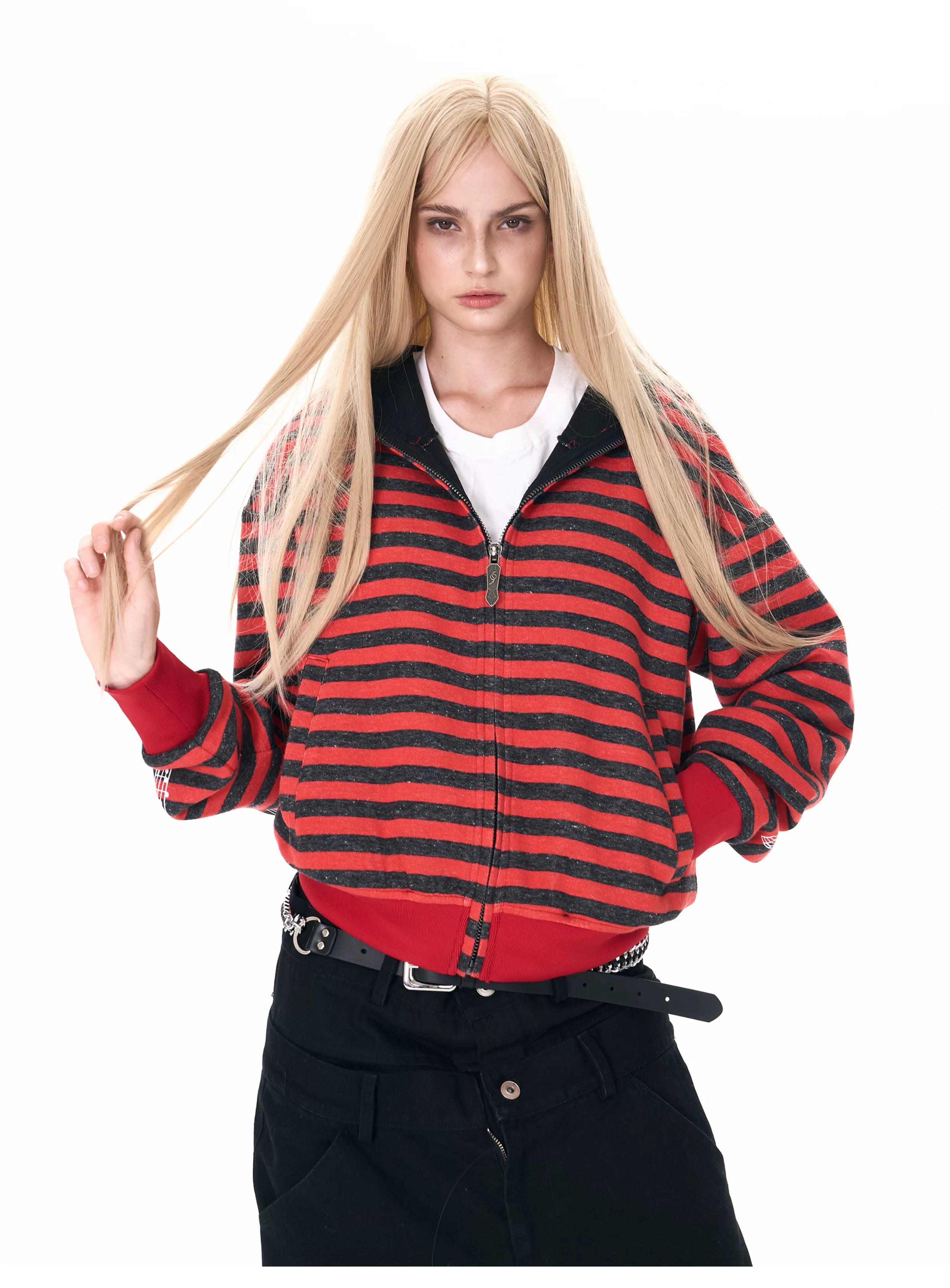 Men's Crop Motor Embroidered Striped Hoodie