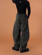 Men's Gray Curved Wide Leg Jeans