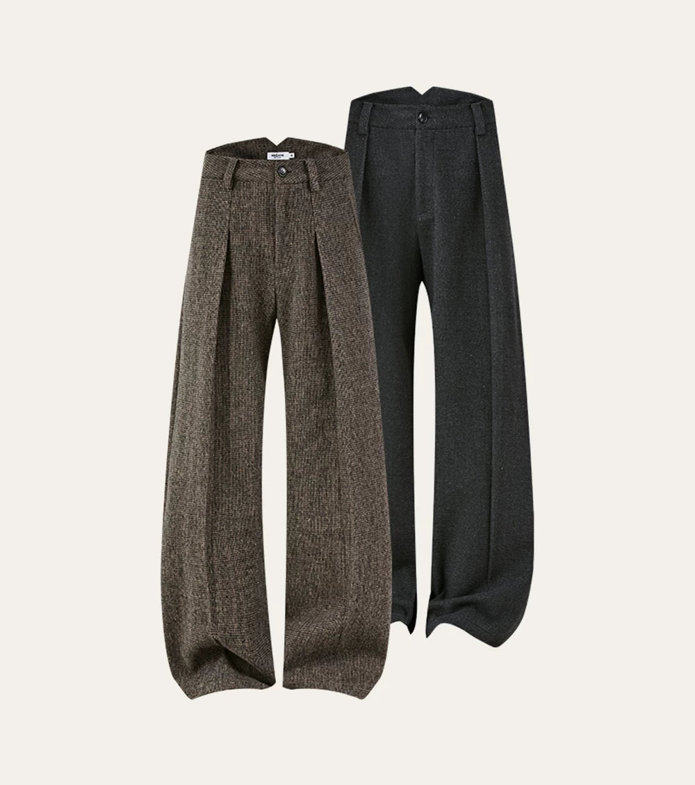 Wide Leg Pleated Wool Houndstooth Pants