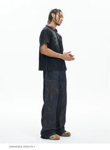 High-Density Embroidery Flared Raw Denim Jeans