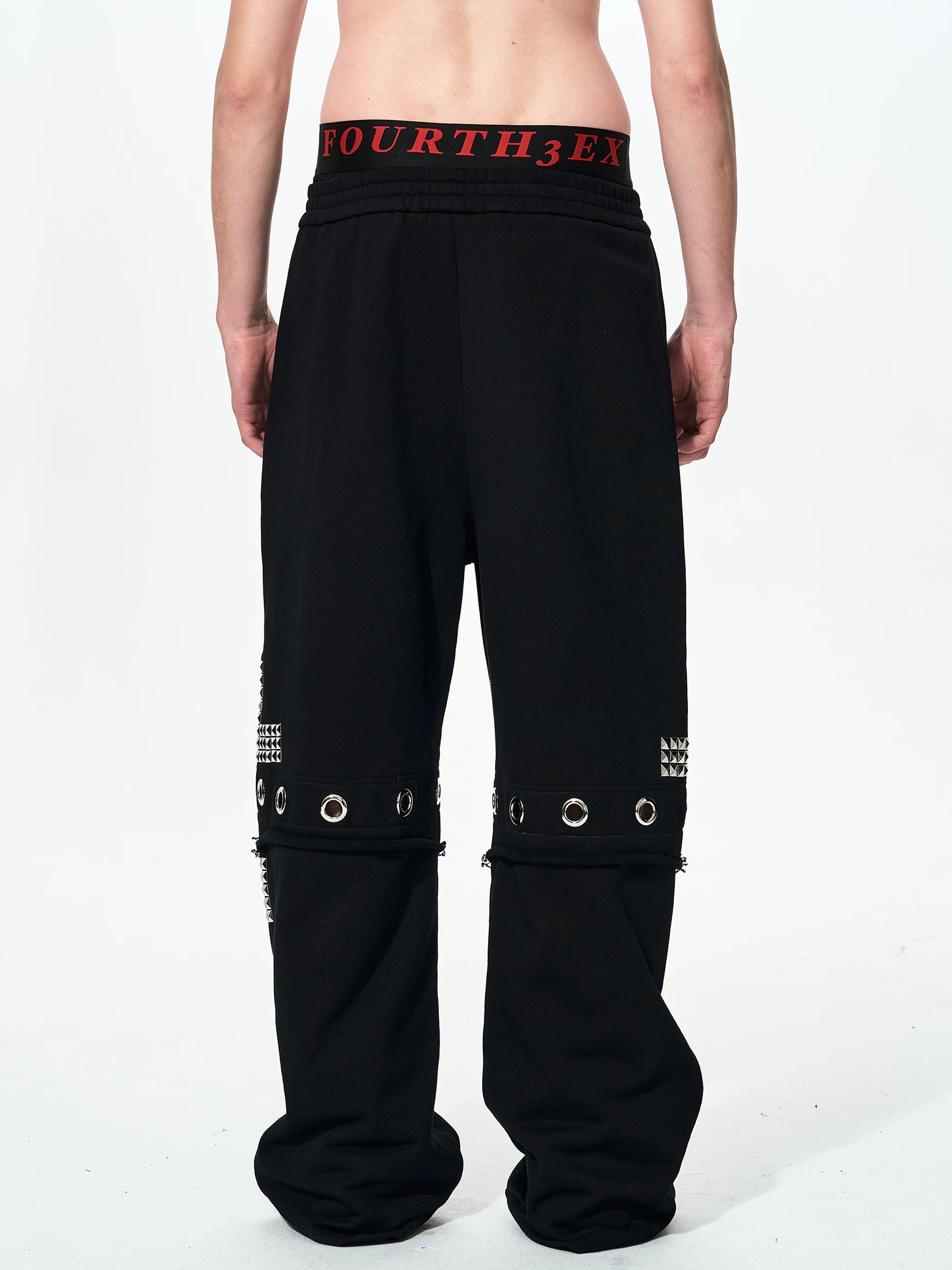 Men's Black Straight Two-In-One Riveted Sweatpants