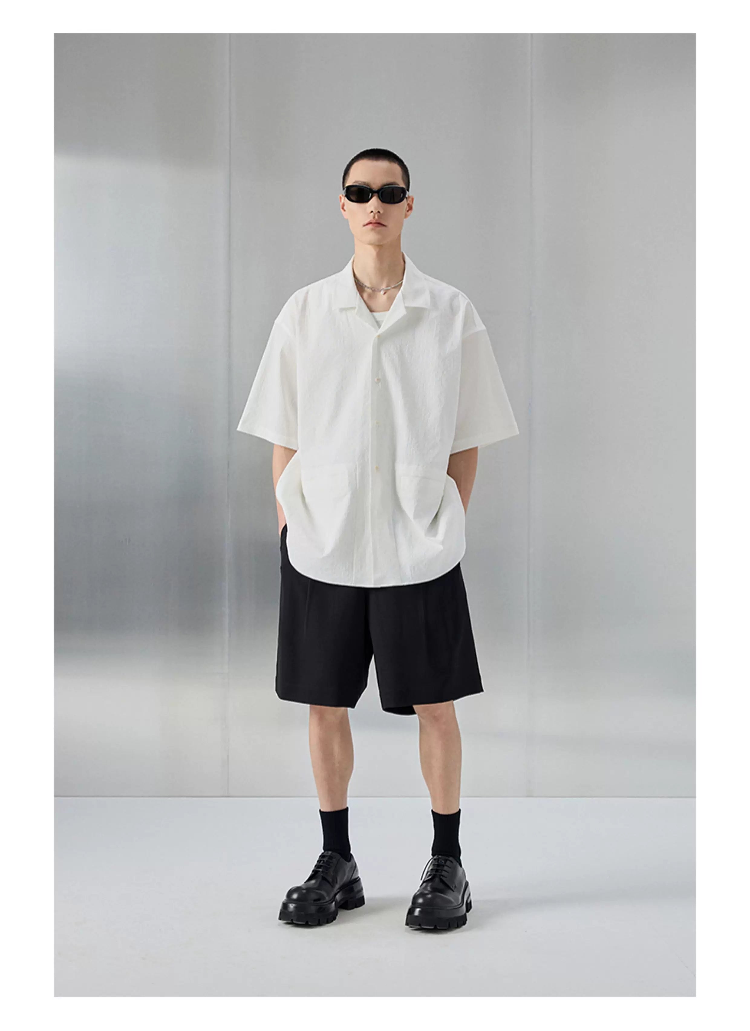 Bark Textured Cuban Collar Casual Shirt