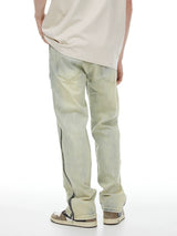 Yellow Washed Distressed Straight Jeans