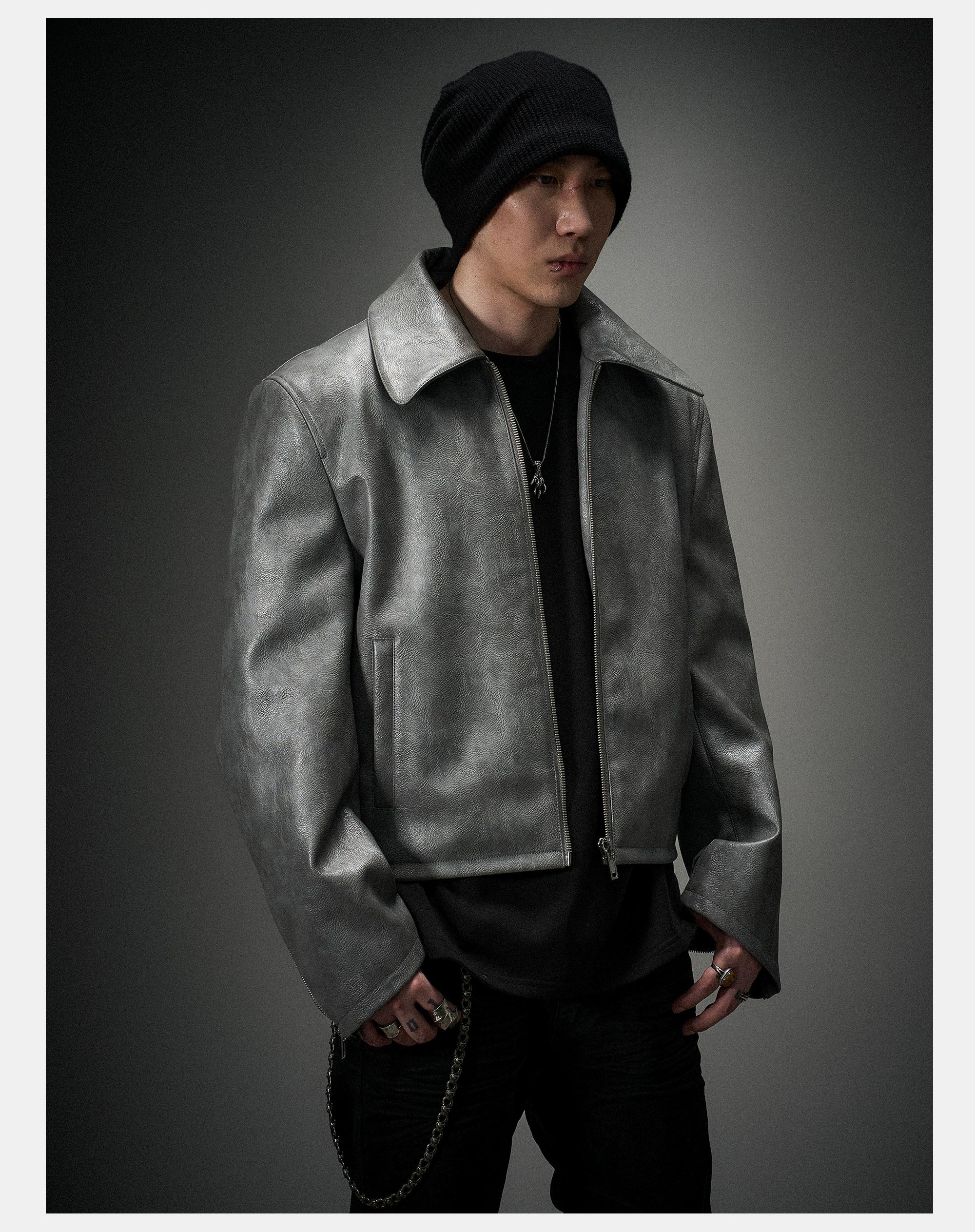Vintage Stand Collar Biker Jacket