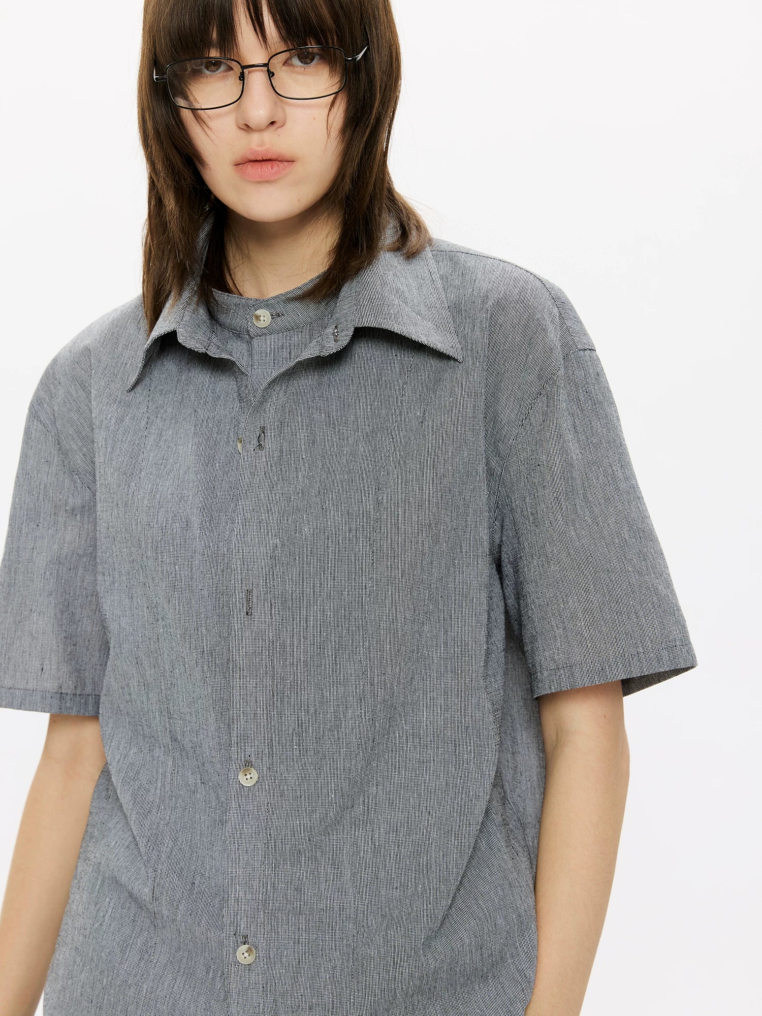 Men's Double-layered Short-sleeved Plaid Linen Shirt