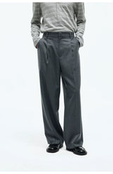 Merino Wool Casual Pleated Straight Pants
