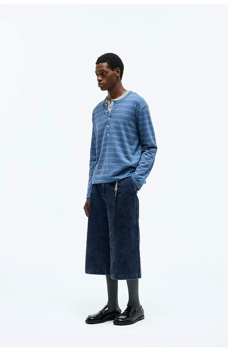 Striped Henley Cotton Cashmere Sweater