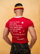 Red White Ruffled Cropped V-Neck Tee