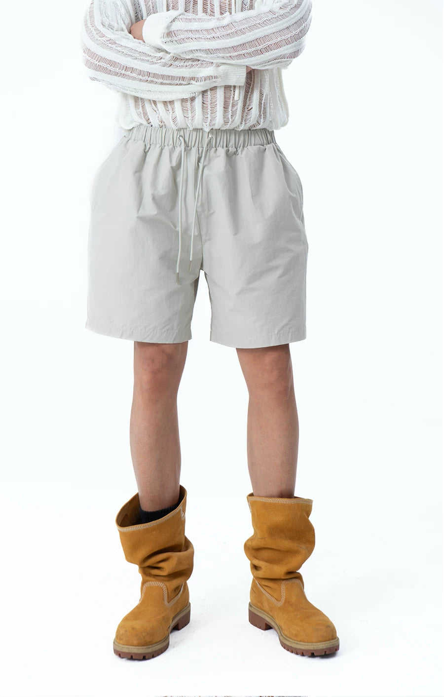 Men's Black Gray Elastic Waist Shorts