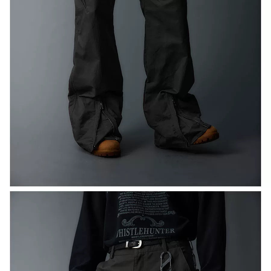 Adjustable Zipper Flared Baggy Cargo Pants