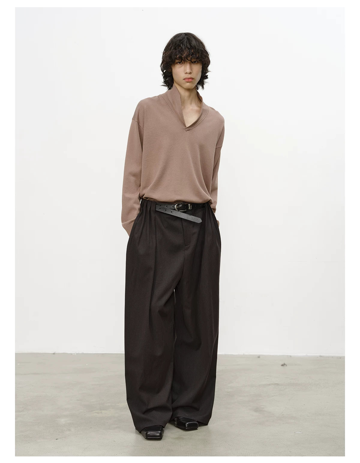 Striped Pleated Wide Leg Pants