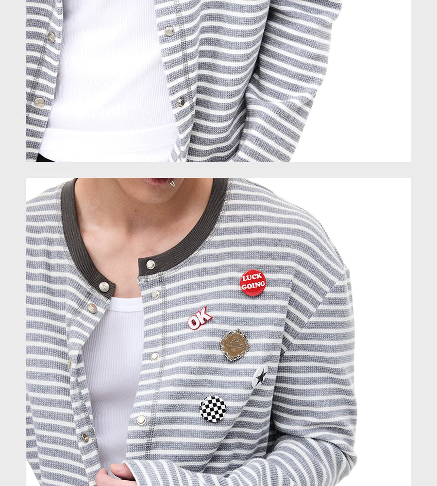 Striped Snap Button Couple Knit Cardigan