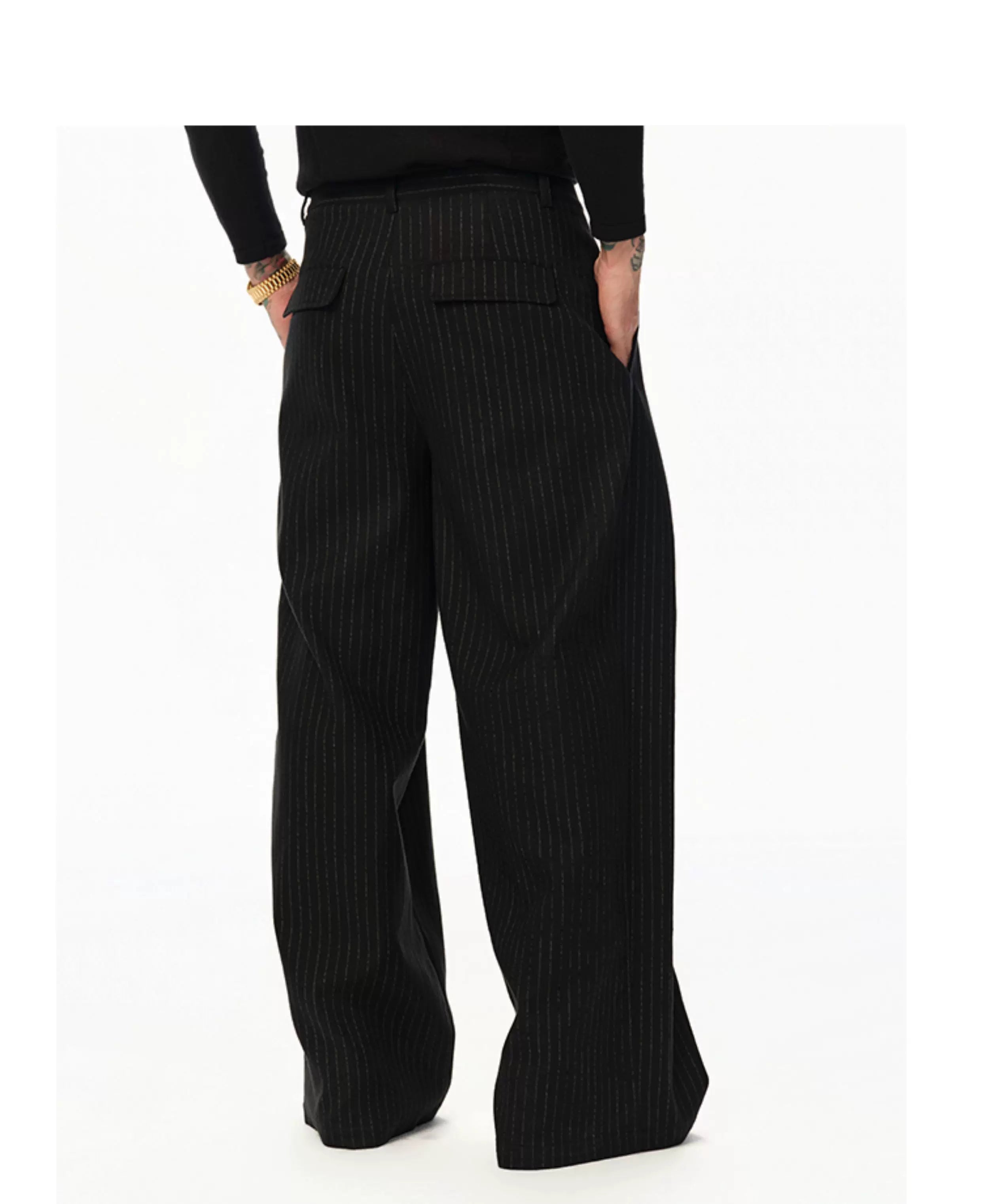 Black Vertical Striped Wool Dress Pants