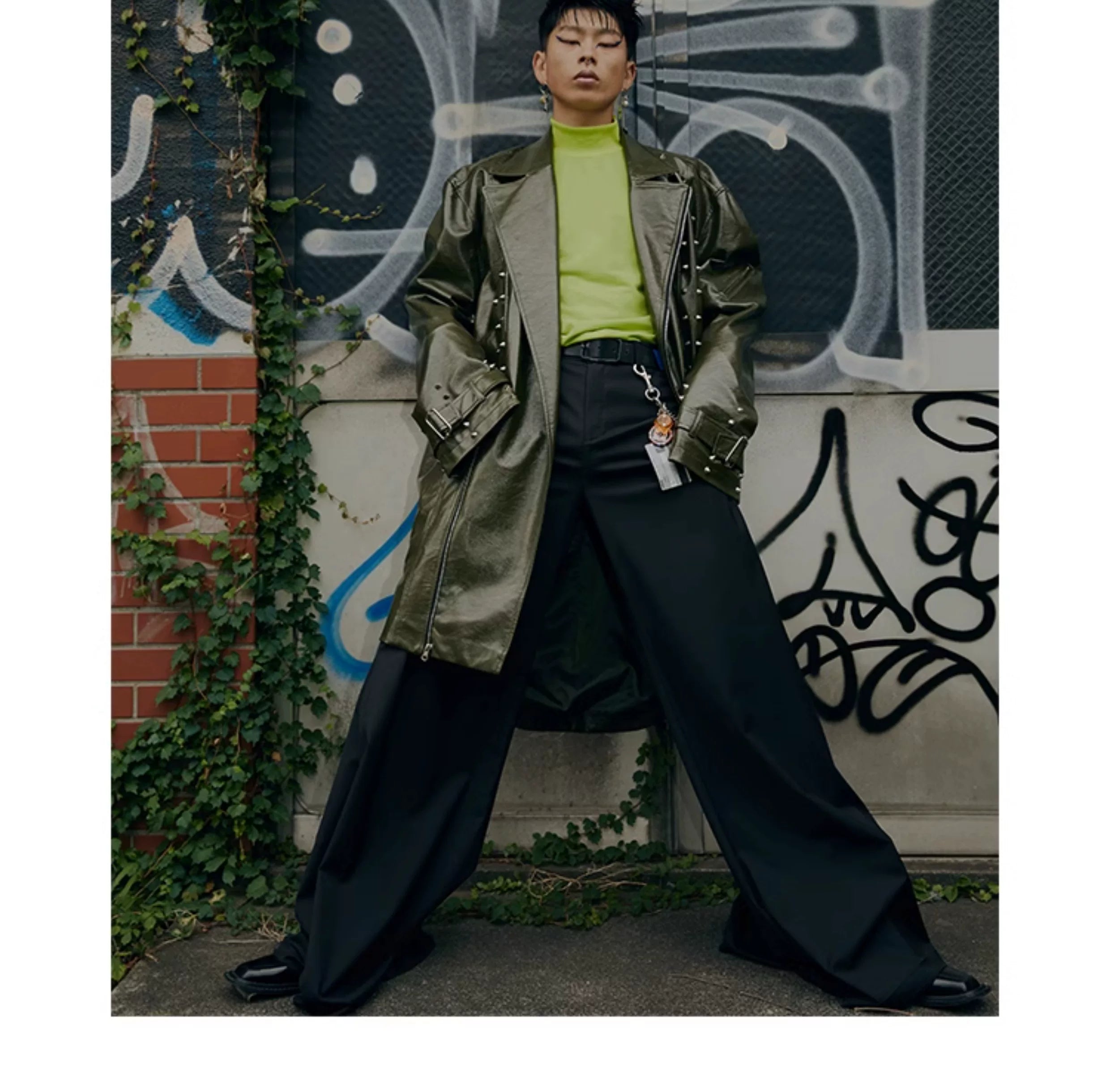 Studded Patent Leather Oversized Trench Coat