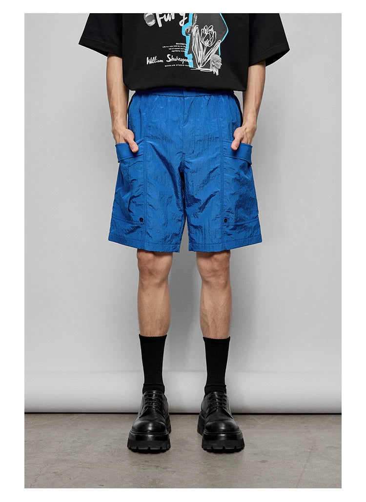 Pleated Metal Nylon Tech Cargo Shorts