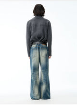 13.5 Oz Washed Denim Tapered Jeans