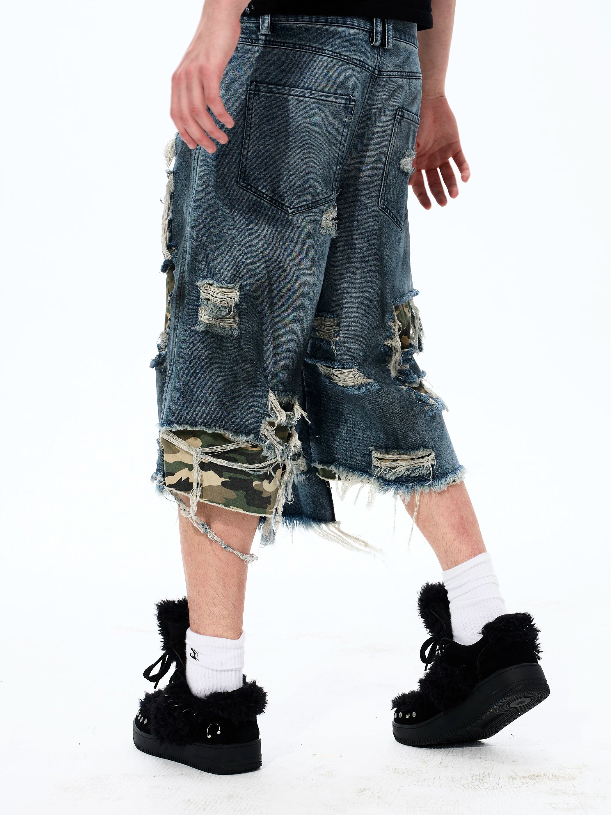Street Style Splatter Ripped Cropped Pants