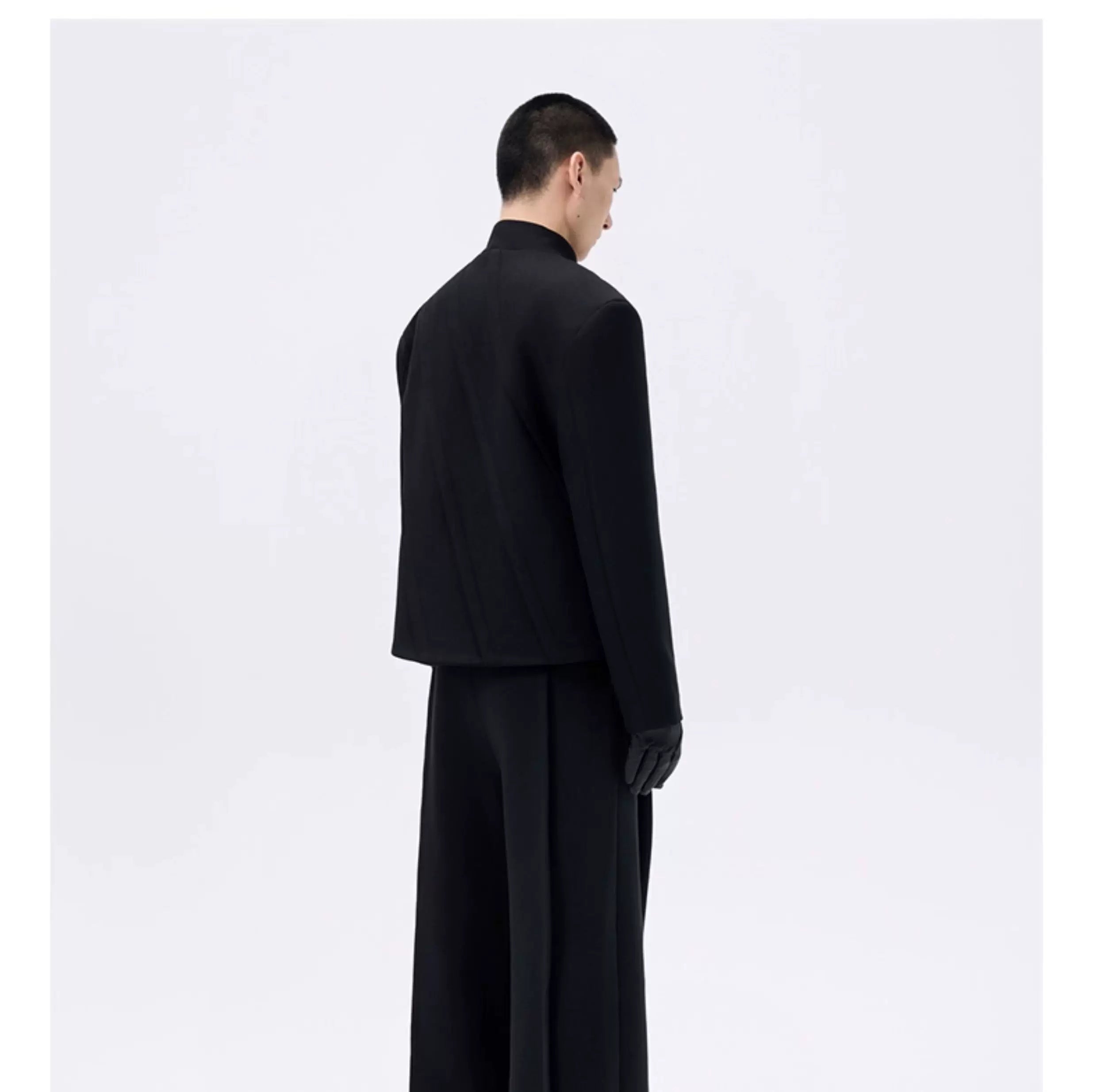 Cropped Deconstructed Waist-cinched Stand Collar Jacket