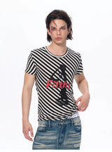 Letter Print Striped Short Sleeve Tees