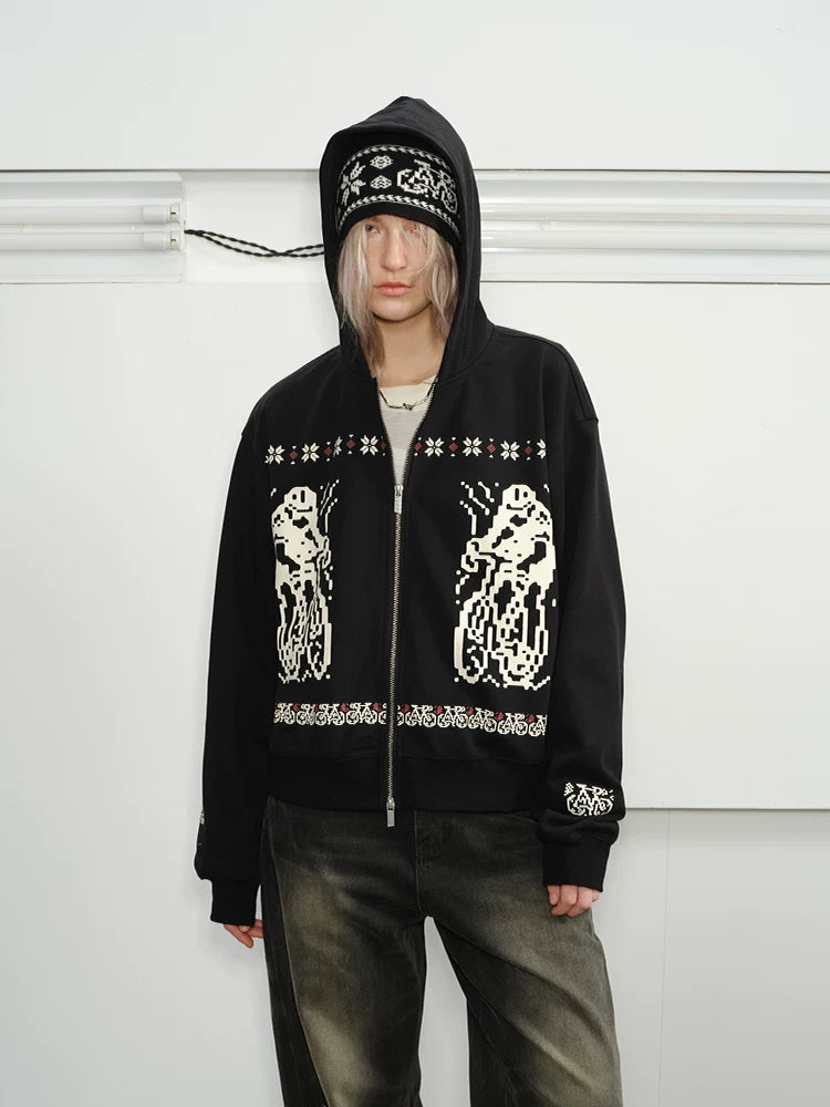 Fair Isle Print Zip Hoodie