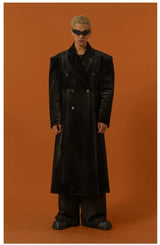 Men's Long Black Velvet Wool Coat