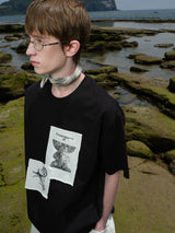 Frayed Printed Cotton Crew Neck Tee
