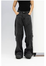 Men's Blue Black Loose Flared Jeans
