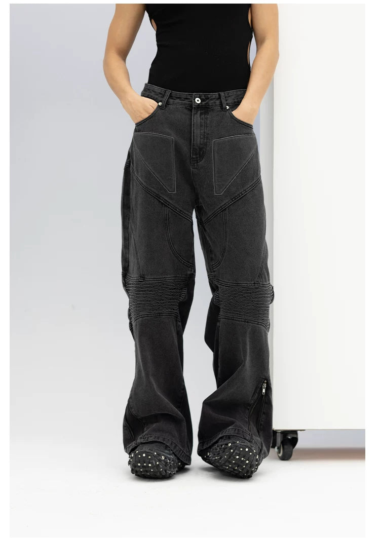 Men's Blue Black Loose Flared Jeans