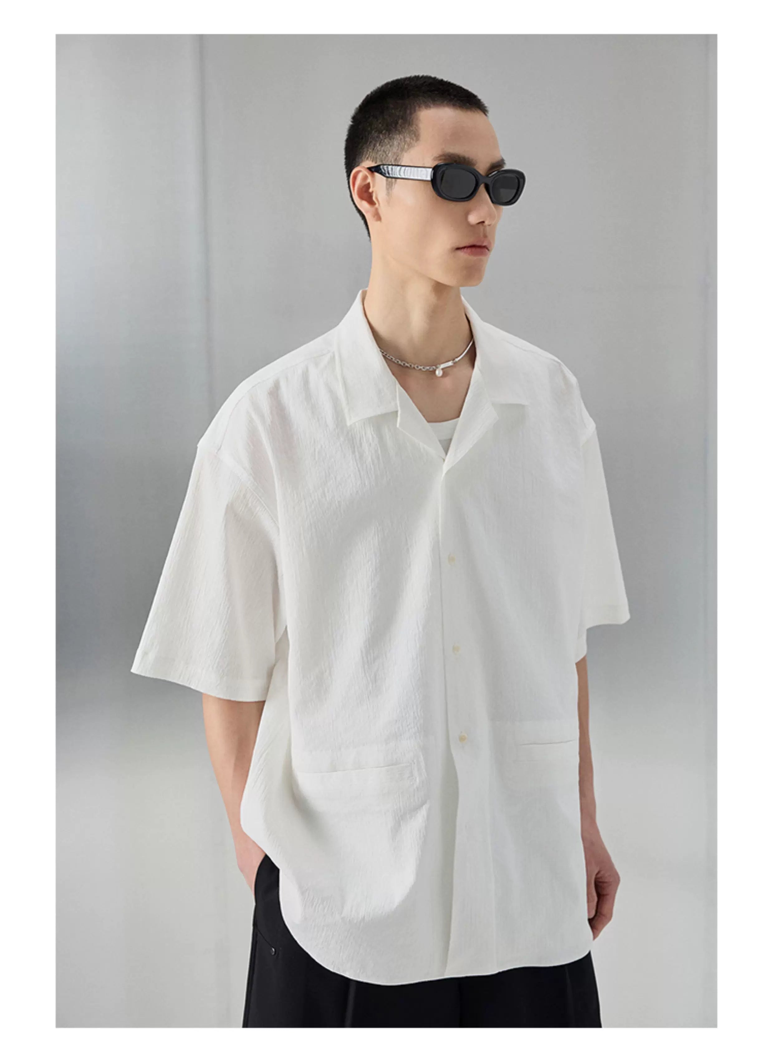 Bark Textured Cuban Collar Casual Shirt