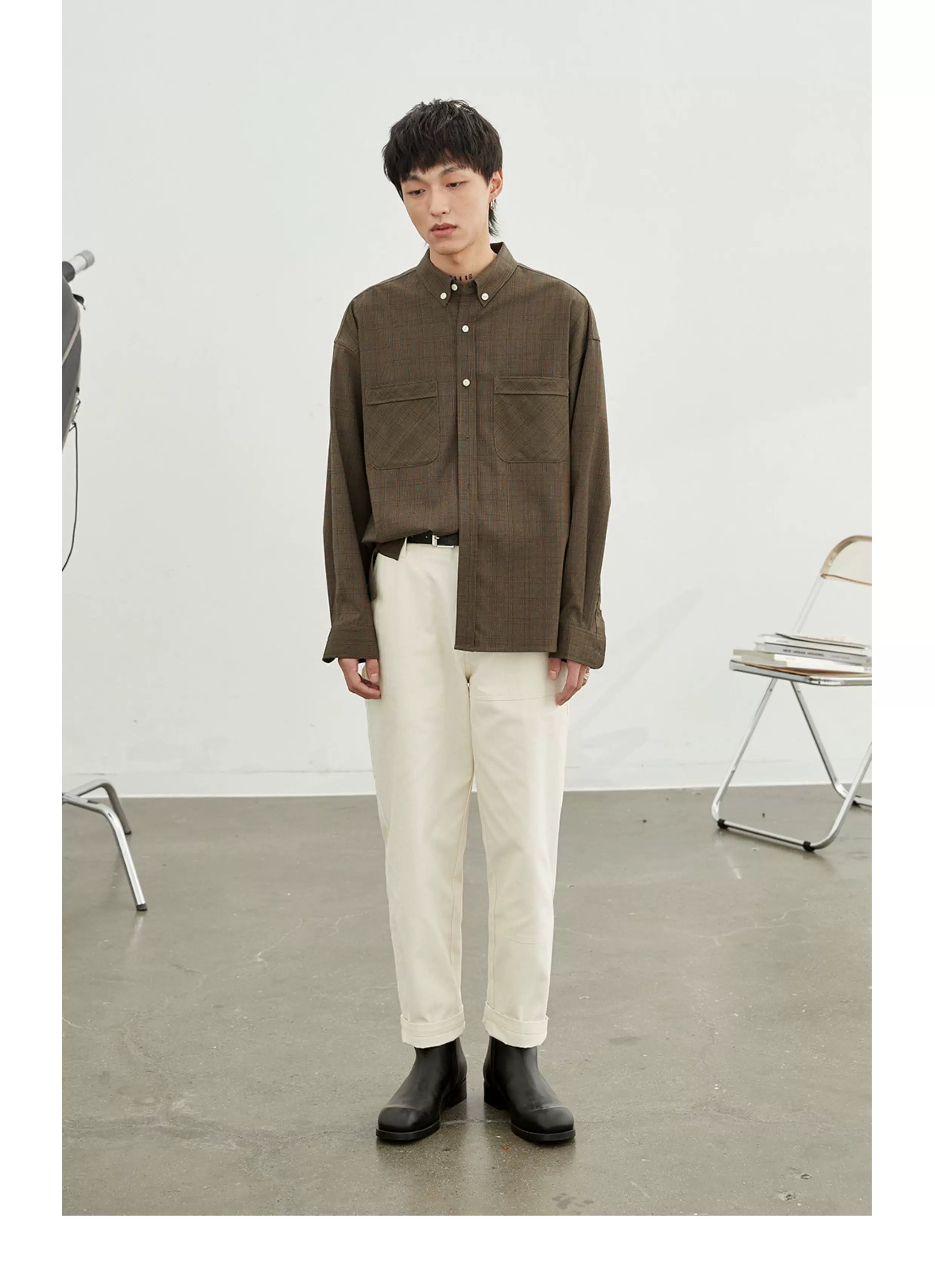 Vintage Herringbone Elastic Waist Cargo Pants