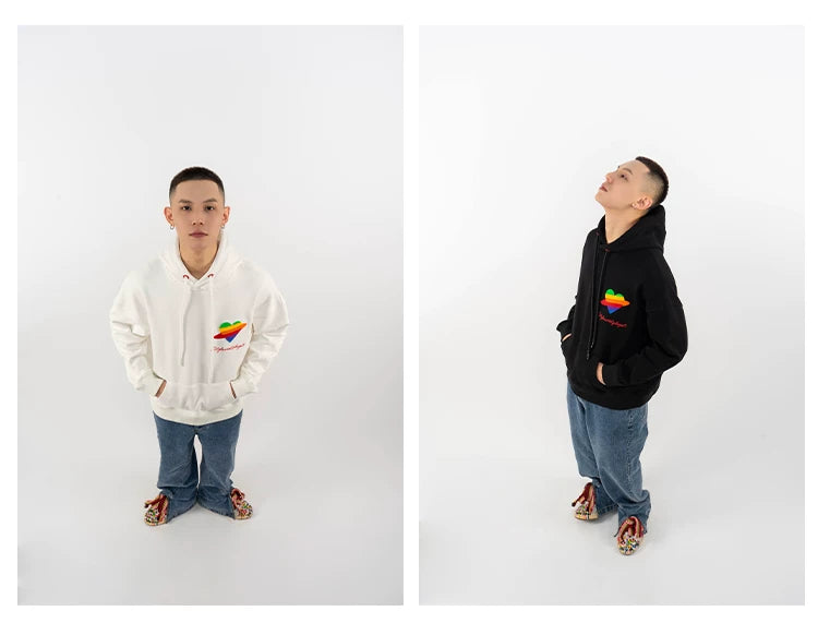 Loose Rainbow Heart Couple Hoodies