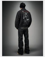 Cropped Boxy Black Vintage Printed Jacket