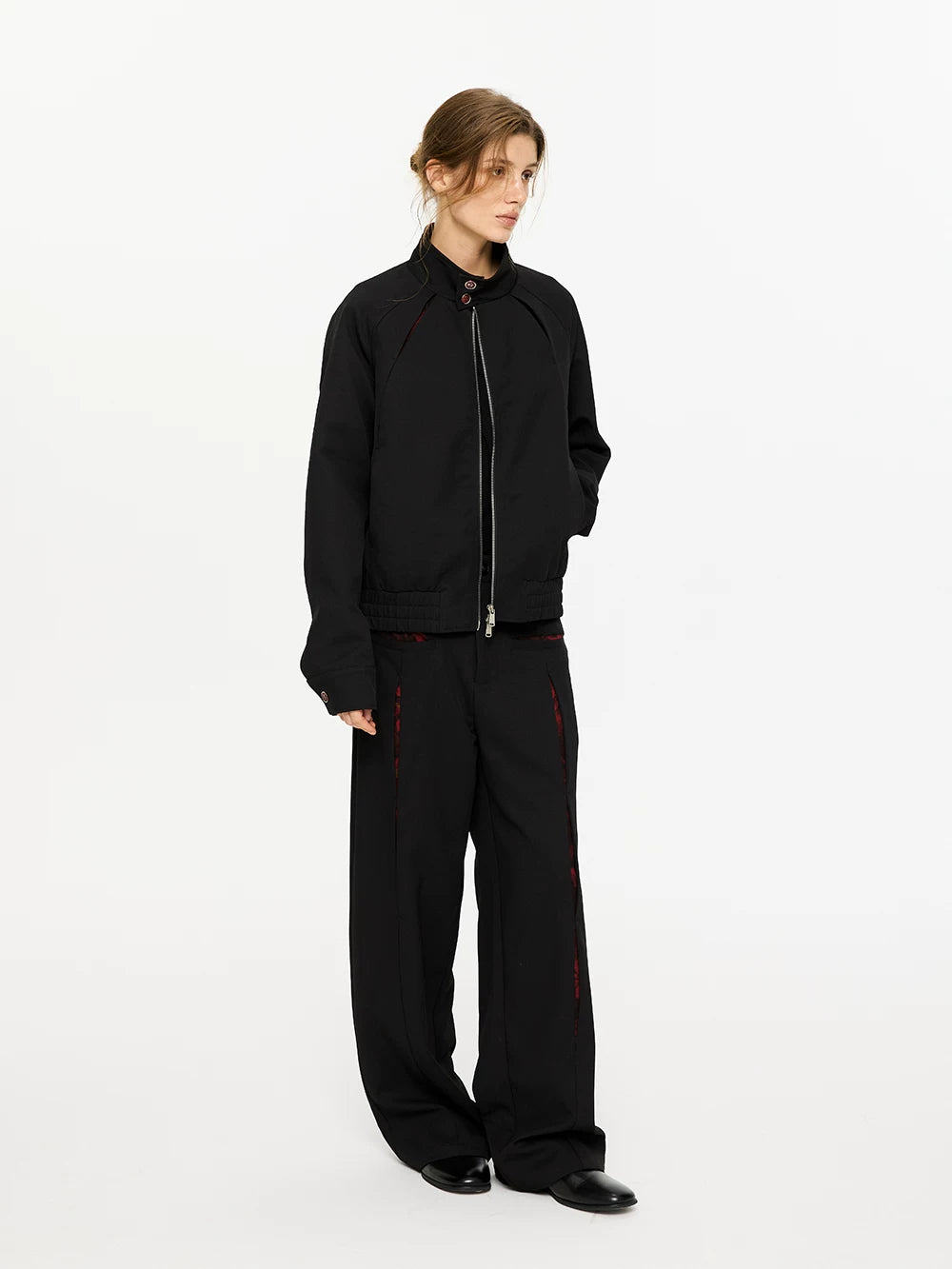Oil-Lined Color Block Straight Equestrian Pants