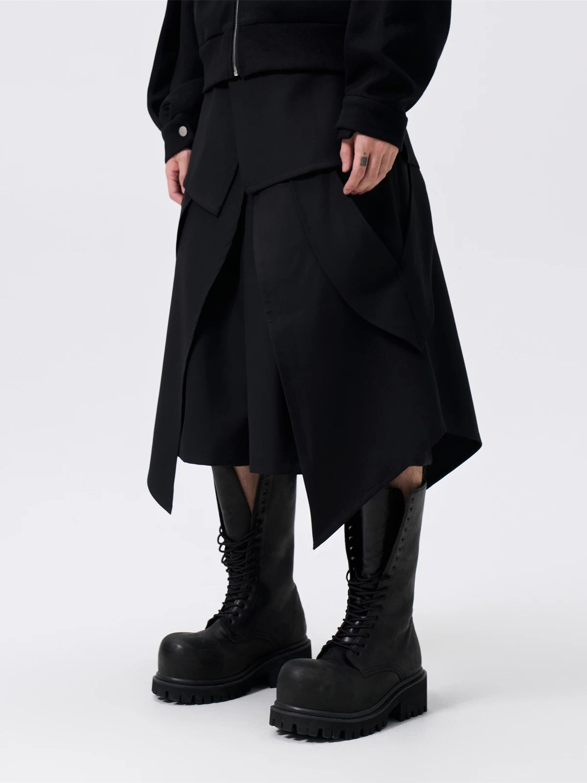 Deconstructed Waistband Layered Unisex Skirt