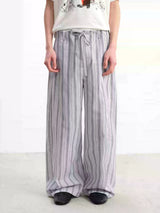 Tie-Front Striped Pleated Linen Pants