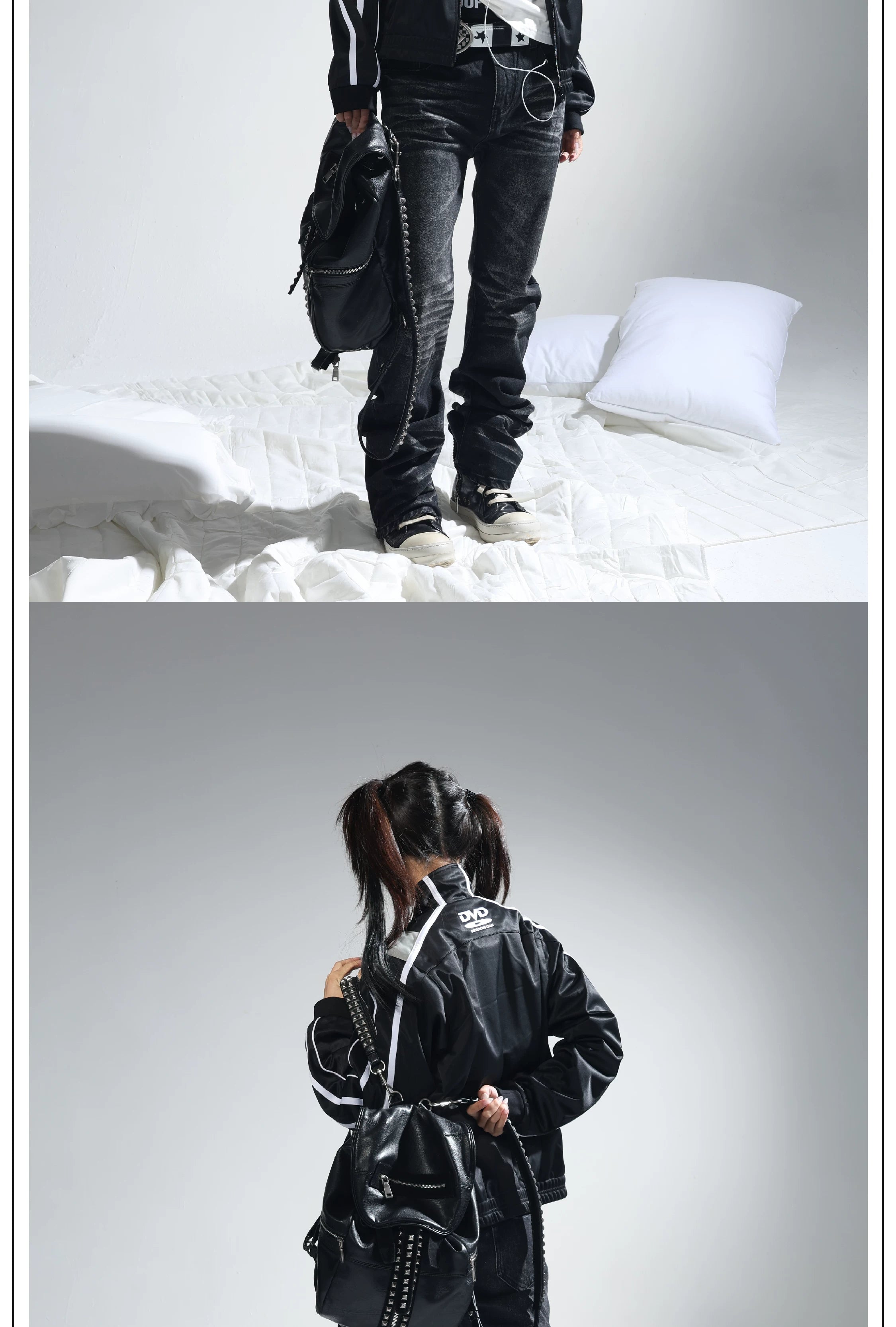 Black Heavy Wash Curved Whisker Jeans