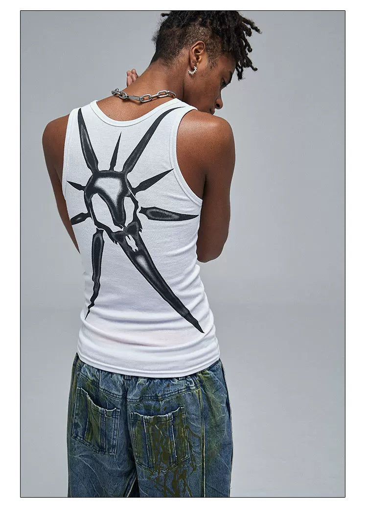 Skeleton Print Ribbed Tank Top
